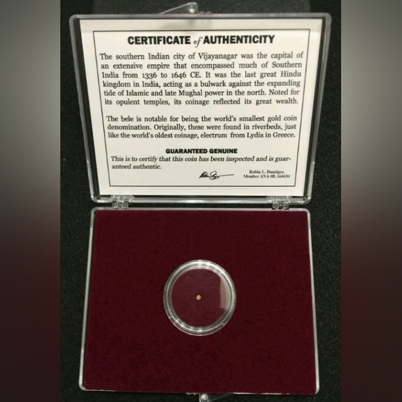 The World's Smallest Gold Coin. India Vijayanagara Empire - Picture 2 of 3
